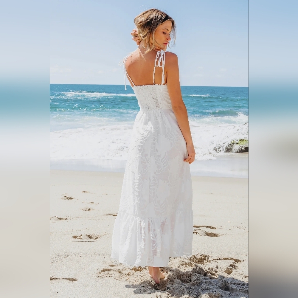 NWT White Sweetheart Tie Shoulder Hem Maxi Dress - Picture 6 of 7